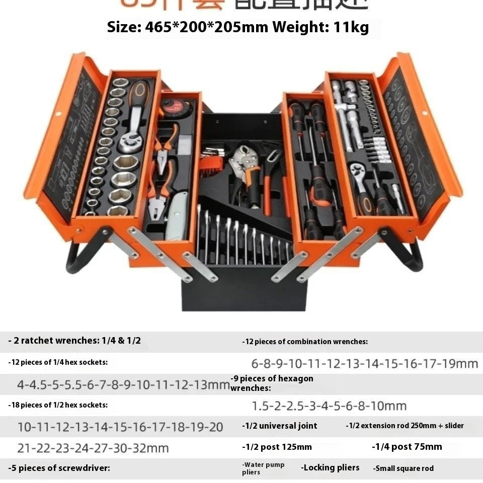Kit de réparation automobile 85 pièces Grande boîte à outils à trois niveaux