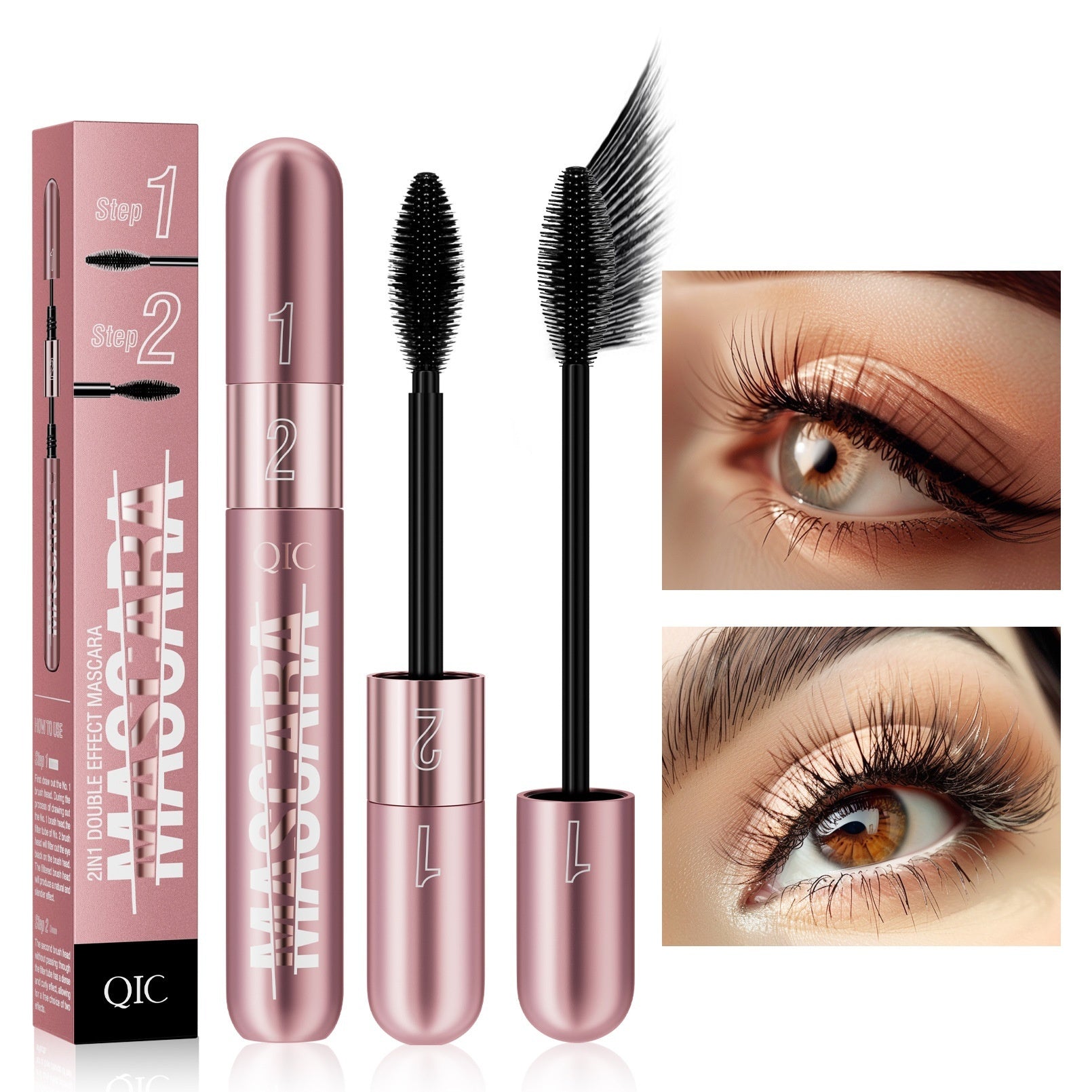 Mascara Rose Doré Double Effet Allongeant Épaississant Recourbant Waterproof Ne Bave Pas