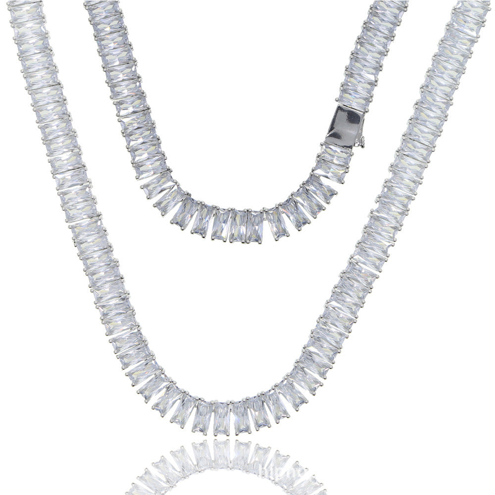 Mens Fashion Simple Rectangular Zirconia Hip Hop Necklace