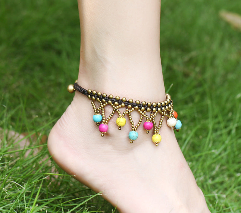 Jiemancheng Bijoux Rétro Exagéré Multicouche Perles Cheville