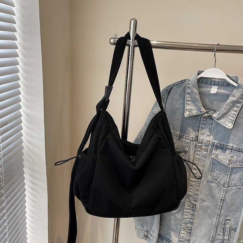 Sac bandoulière simple grande capacité en velours côtelé pour femmes