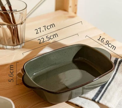 Plat de cuisson en céramique pour riz au four avec deux anses, assiette ménagère pour micro-ondes