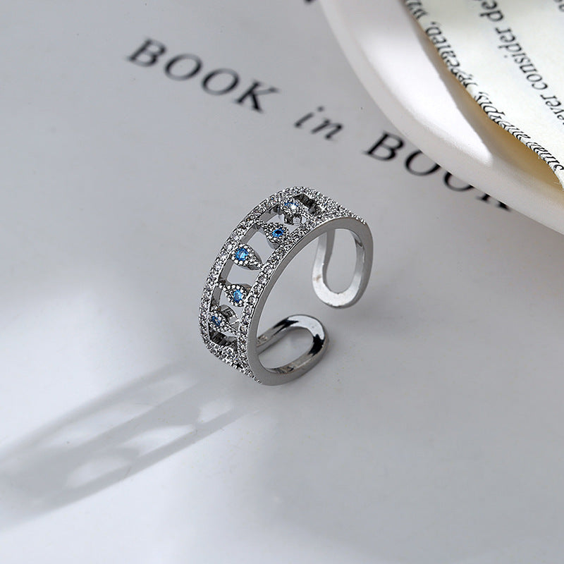 Sterling Silver Exquisite Micro-inlaid Zircon Blue Drop Double Ring