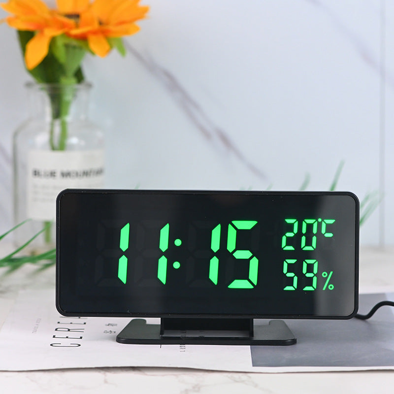 Horloge de bureau avec miroir LED, calendrier, température et humidité, horloge de bureau simple