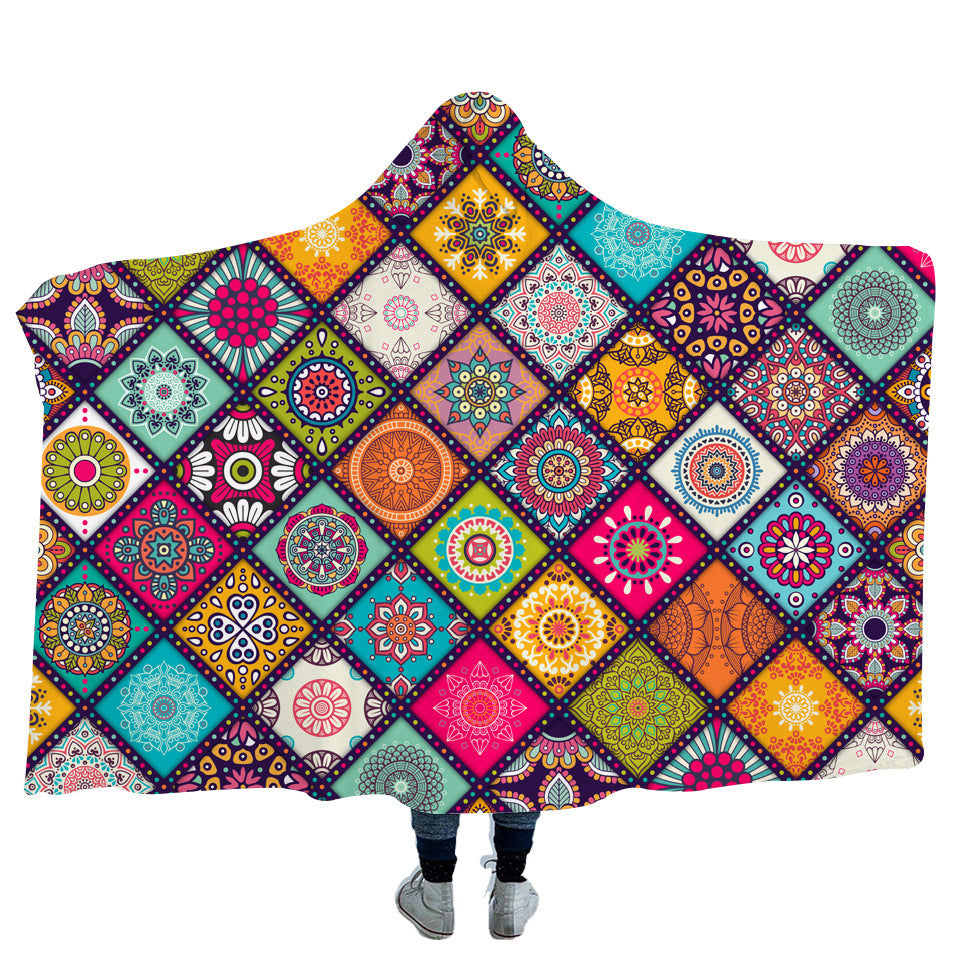 Geometric Mandala Hooded Blanket Cape Hooded Blanket