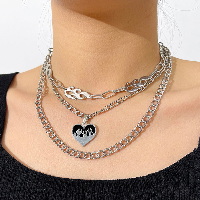 Women's Exaggerated Multi-layered Flame Love Necklace