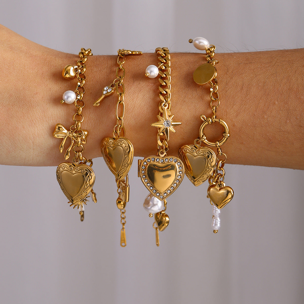 Bracelet chaîne d'amour tendance en acier titane avec nœud papillon et perles