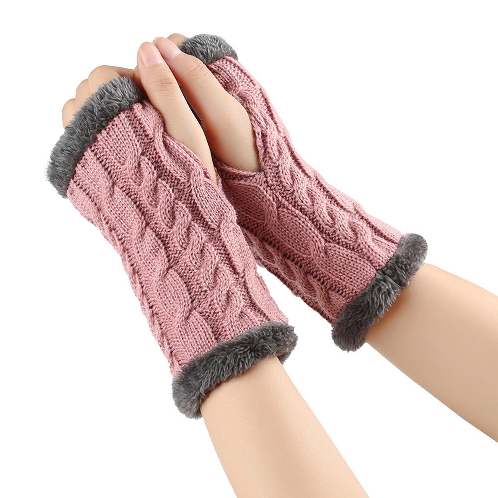 Gants en peluche d'hiver, tricot torsadé, mitaines sans doigts en polaire pour femmes, gants en laine épaisse et chaude