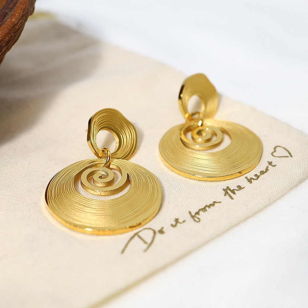Ins Internet Celebrity Bread Texture Earrings 18K Gold-plated Stainless