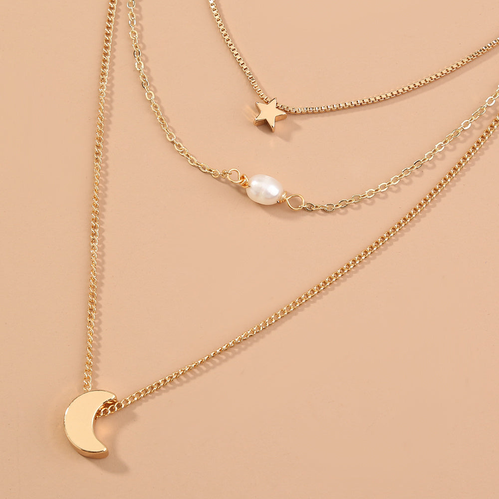 Étoiles, Lune, eau naturelle, perles, colliers multiples
