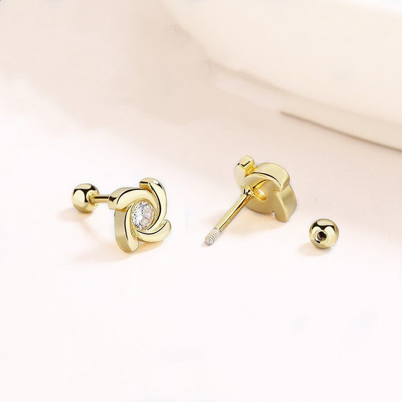 925 Sterling Silver Rotating Windmill Thread Stud Earrings For Women