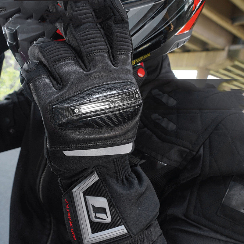 Guantes de moto para hombre, anticaídas, de cuero genuino y fibra de carbono.