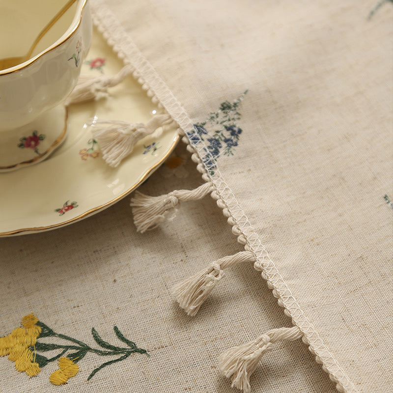 Linen Embroidery Coffee Table Cover Cloth