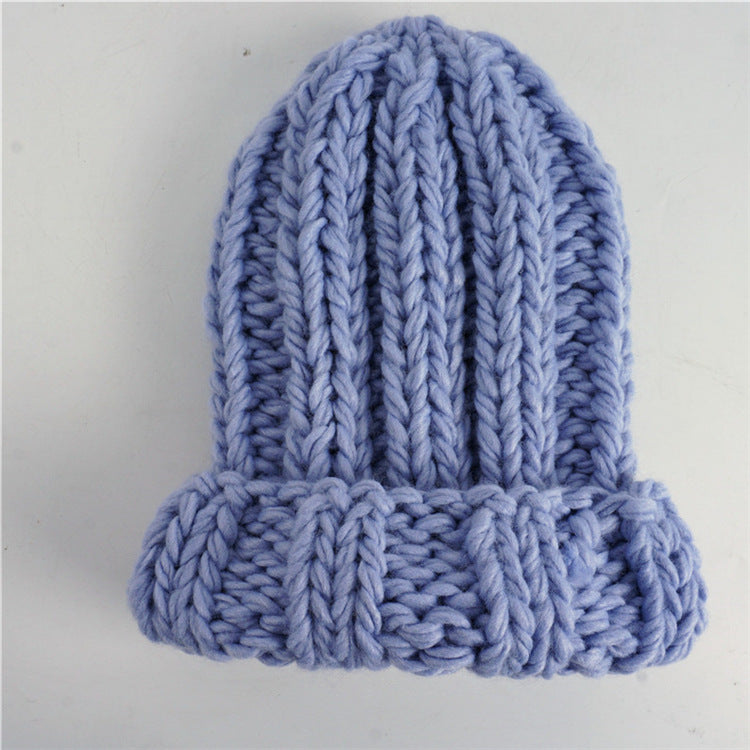 Knit Hat Ladies Pure Color Simple Coarse Wool Warm Earmuffs