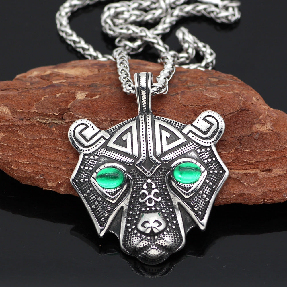 Stainless Steel Nordic Bear Head Titanium Steel Pendant Necklace