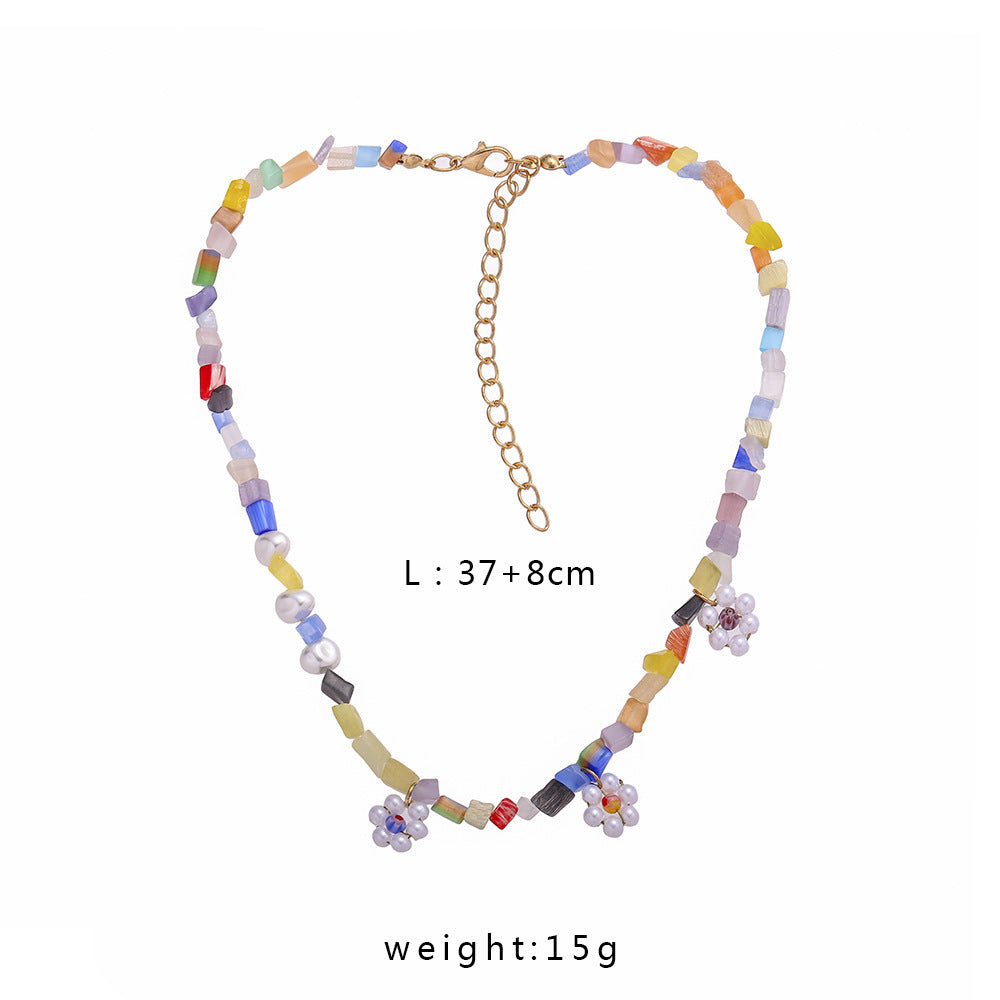 Pearl Flower Crushed Clavicle Necklace Short