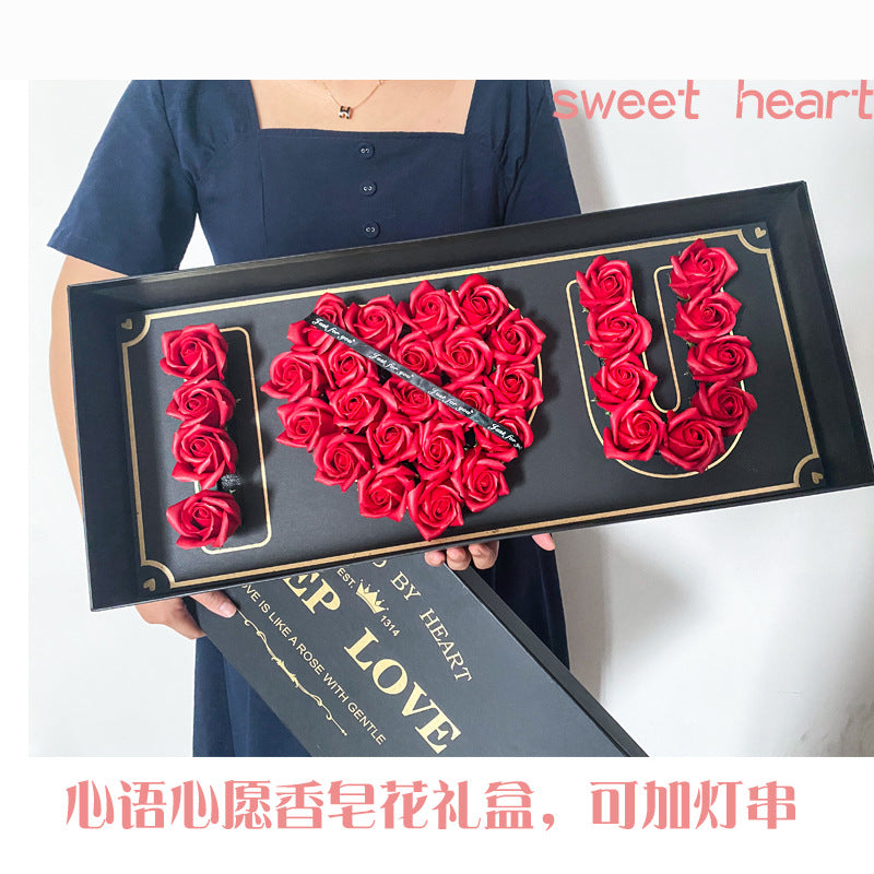 Boîte Cadeau Fleur de Savon Cœur "Je T'aime" Cadeau de Noël Saint-Valentin