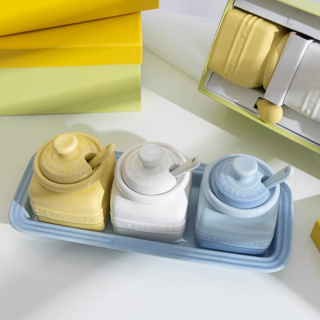 Bocaux à condiments en céramique avec cuillère Boîte cadeau Bouteille à condiment