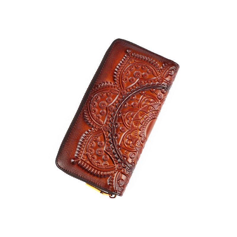 Portefeuille long pochette en cuir gaufré pour femmes
