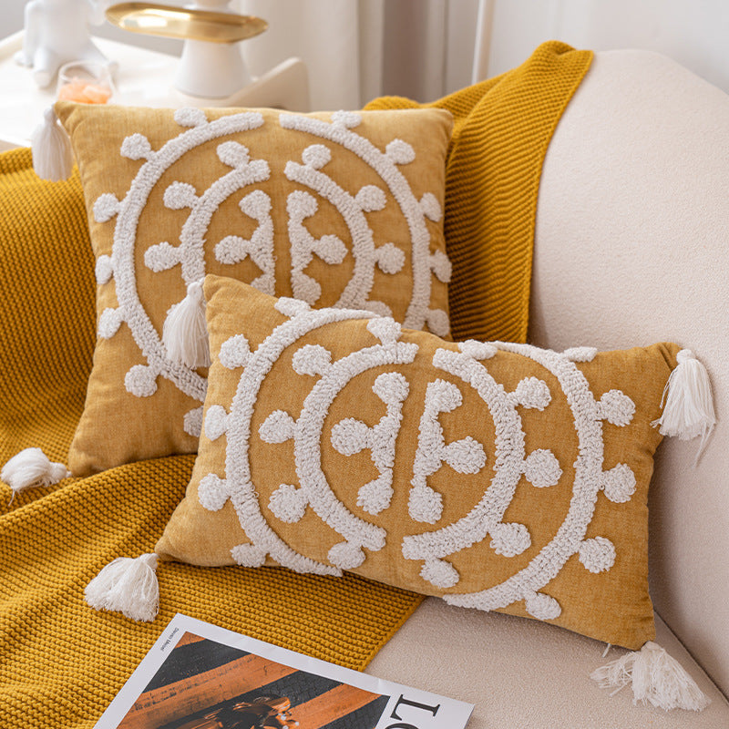 Handmade Embroidery Velvet Embroidery Pillow Cover Craft Cushion Hotel Homestay Tassel Pillow Bedside