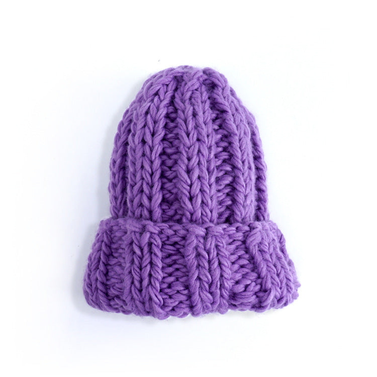Knit Hat Ladies Pure Color Simple Coarse Wool Warm Earmuffs