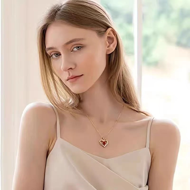 Necklace Female Red Sapphire Pendant Clavicle Chain Jewelry