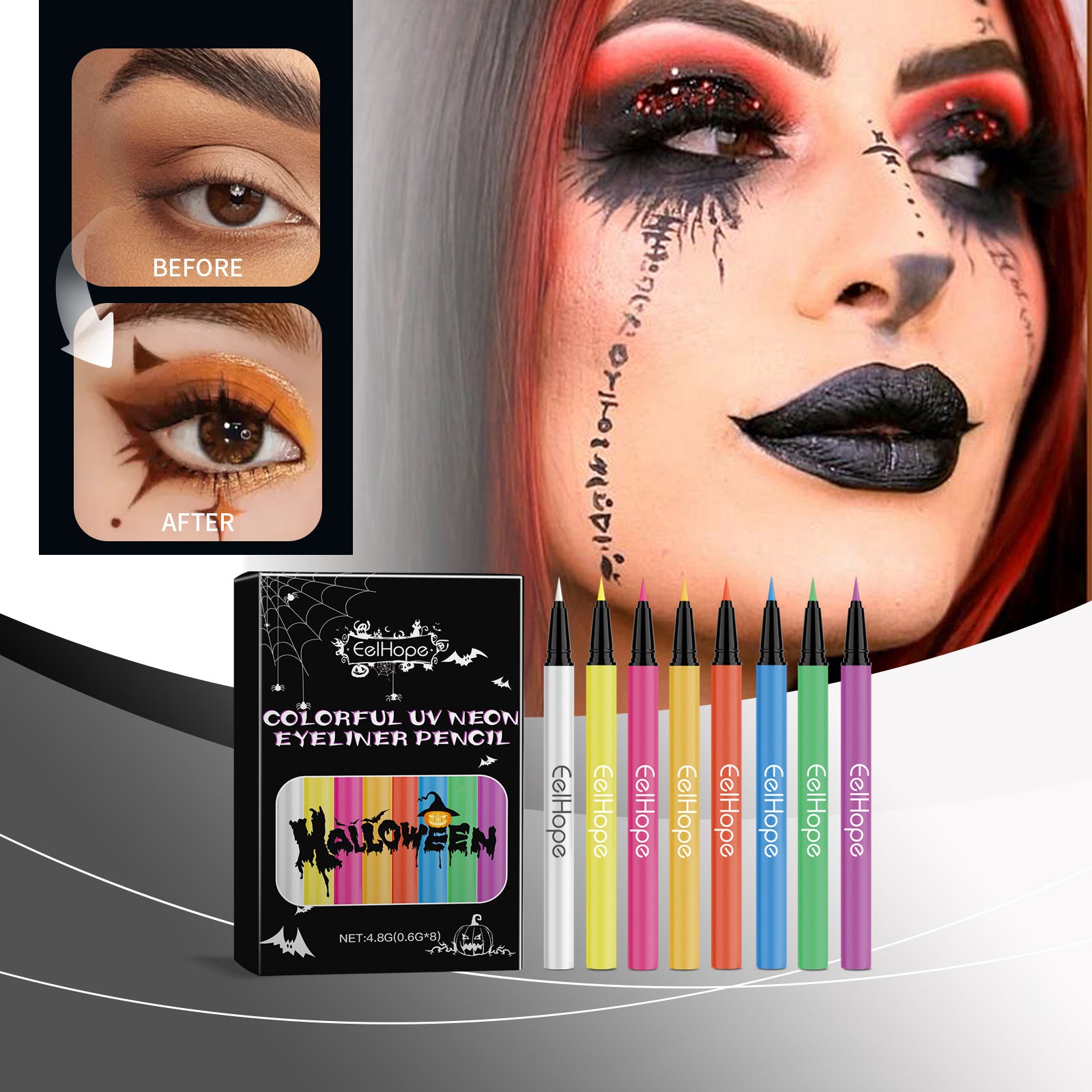 Eyeliner Liquide Néon Halloween Hydratant 8 Couleurs