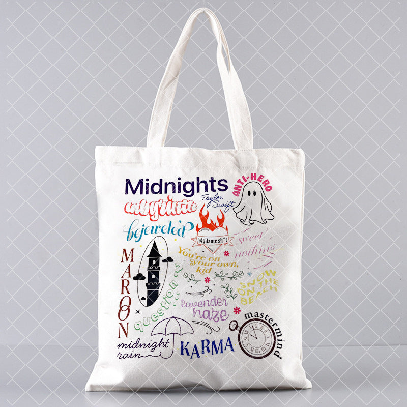 Printed Canvas One Shoulder Shopping Bag