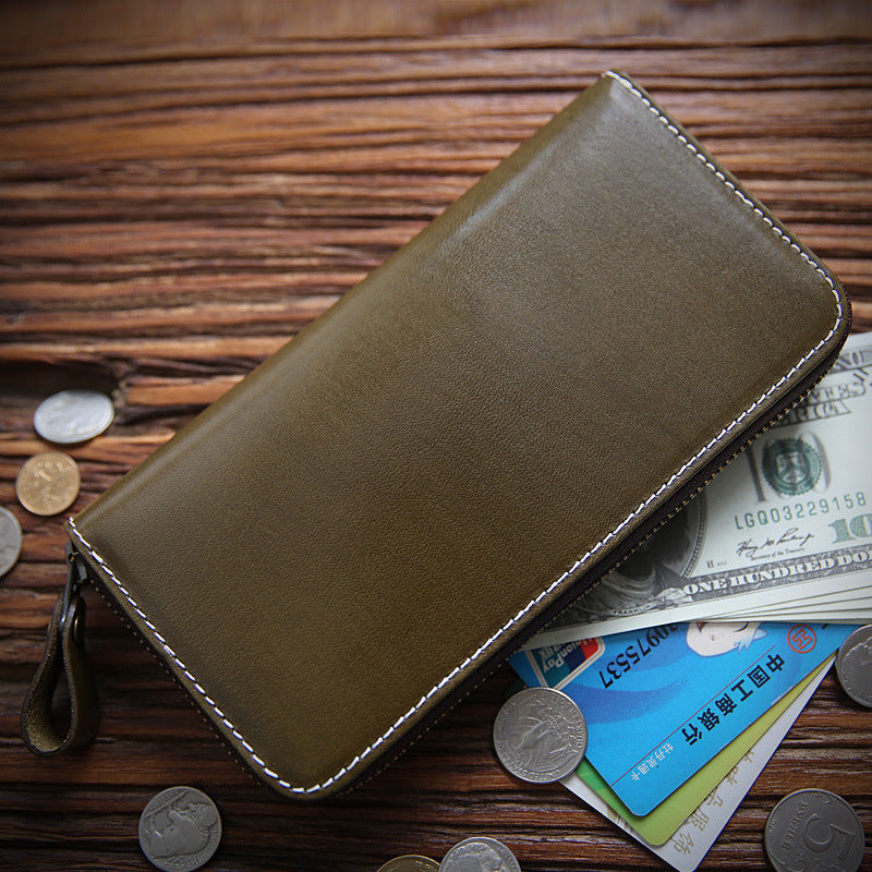Men's Long Wallet Leather Zipper Wallet Layer