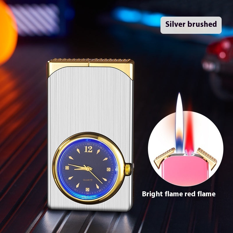 Windproof Double Flame Creative Quartz Real Dial Straight Open Flame Double Flame Gas Lighters Cross-border