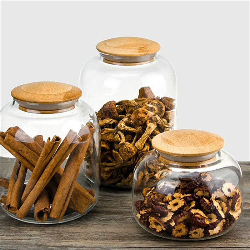 Cambered Bamboo Lid Tea Large Capacity Storage Cans