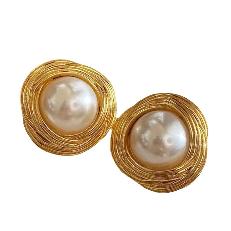 Mid-ancient French Irregular Texture Pearl Earrings