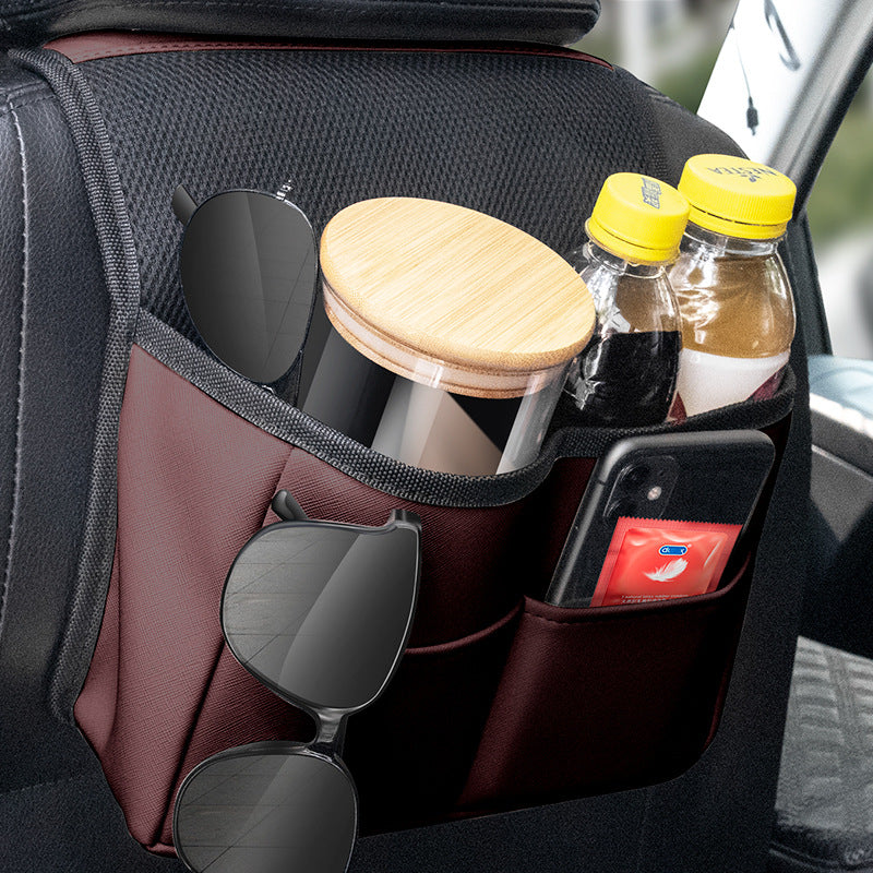 Sac de rangement pour siège arrière de voiture en cuir multifonctionnel