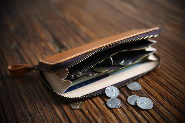Men's Long Wallet Leather Zipper Wallet Layer
