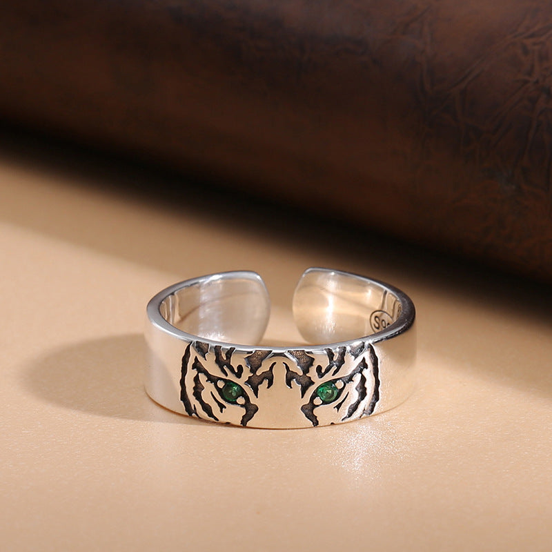 S925 Sterling Silver Simple Tiger Head Ring Men And Women Fashion Korean Version Index Finger