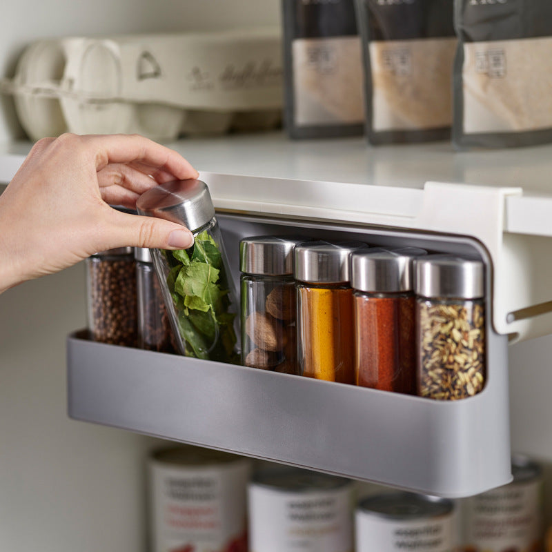 Support de rangement pour bouteilles d'assaisonnement, pour cuisine, boîte à épices, pot à épices suspendu, support de rangement domestique sans perçage