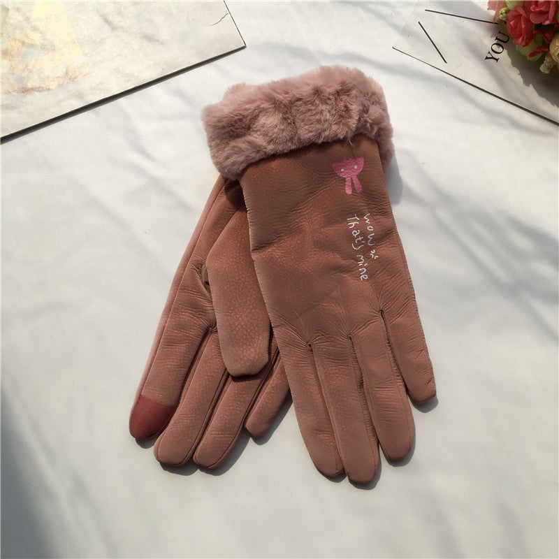 Gants d'équitation d'automne et d'hiver pour femmes, style coréen, alphabet dessin animé, chauds, double couche, doublés polaire