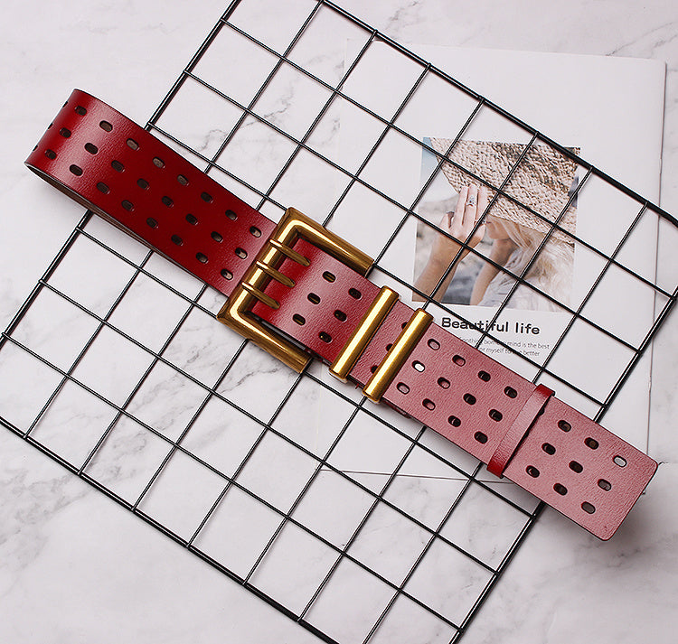 Women's Solid Color Metal Leather Wide Belt