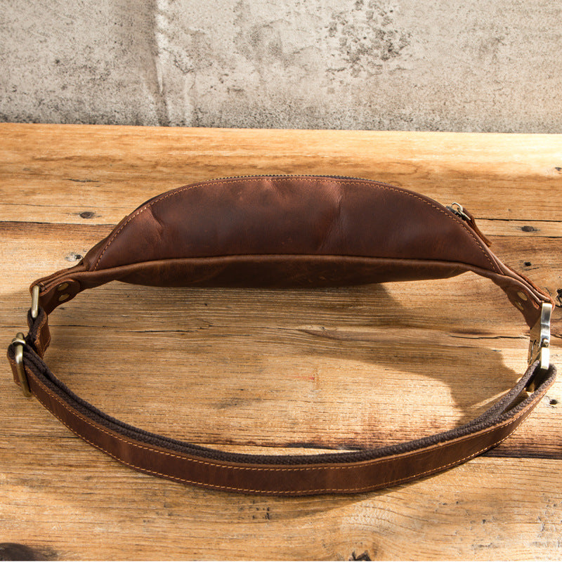 Sac banane rétro en cuir Crazy Horse pour homme en cuir véritable