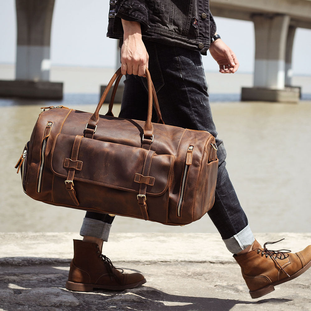 Sac de voyage en cuir de vachette véritable première couche, grande capacité, style rétro pour homme