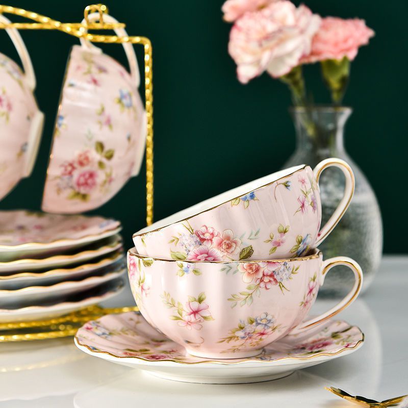 Ceramic Flower Tea Cup Coffee Suit Household Watchband Spoon