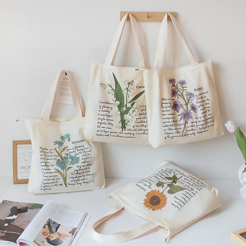 Literary And Retro Large-capacity Student Class Tote Canvas Bag