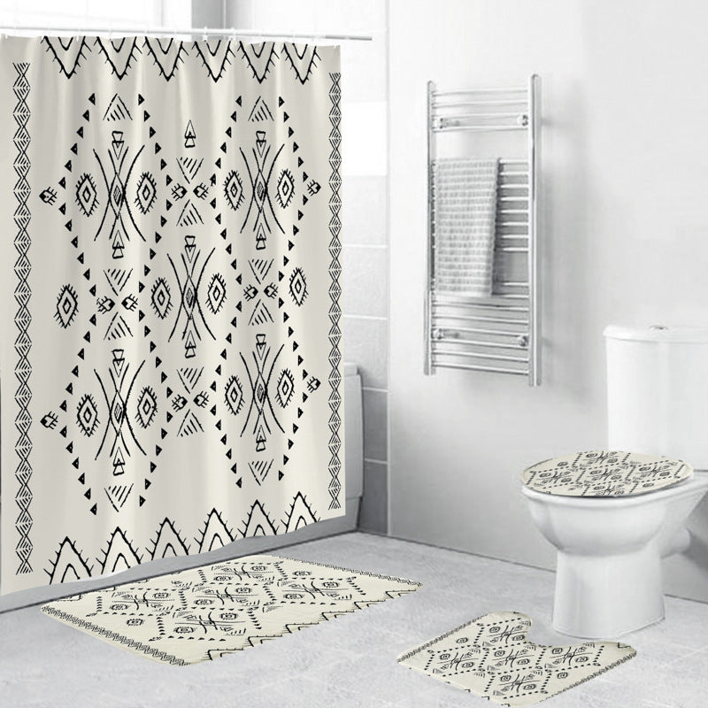 Black And White Pattern Waterproof Green Shower Curtain