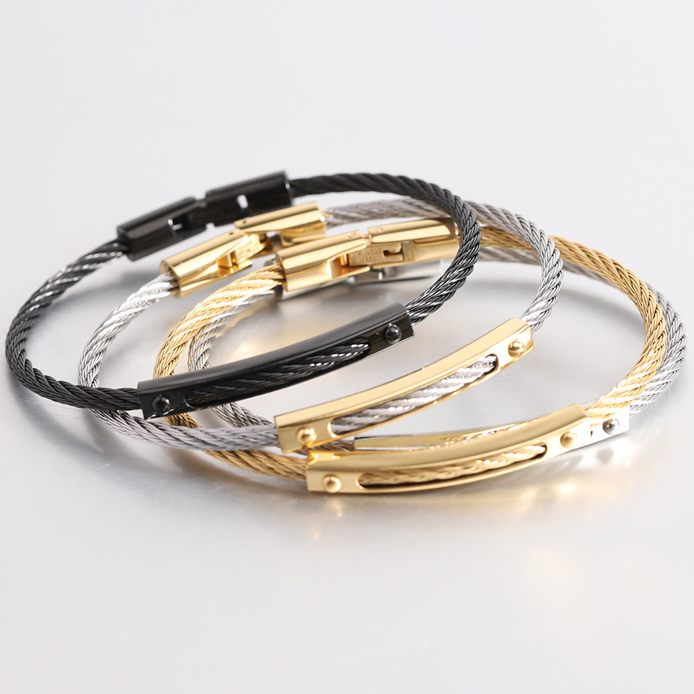Bracelet ouvrable en fil d'acier inoxydable passe-partout et tendance