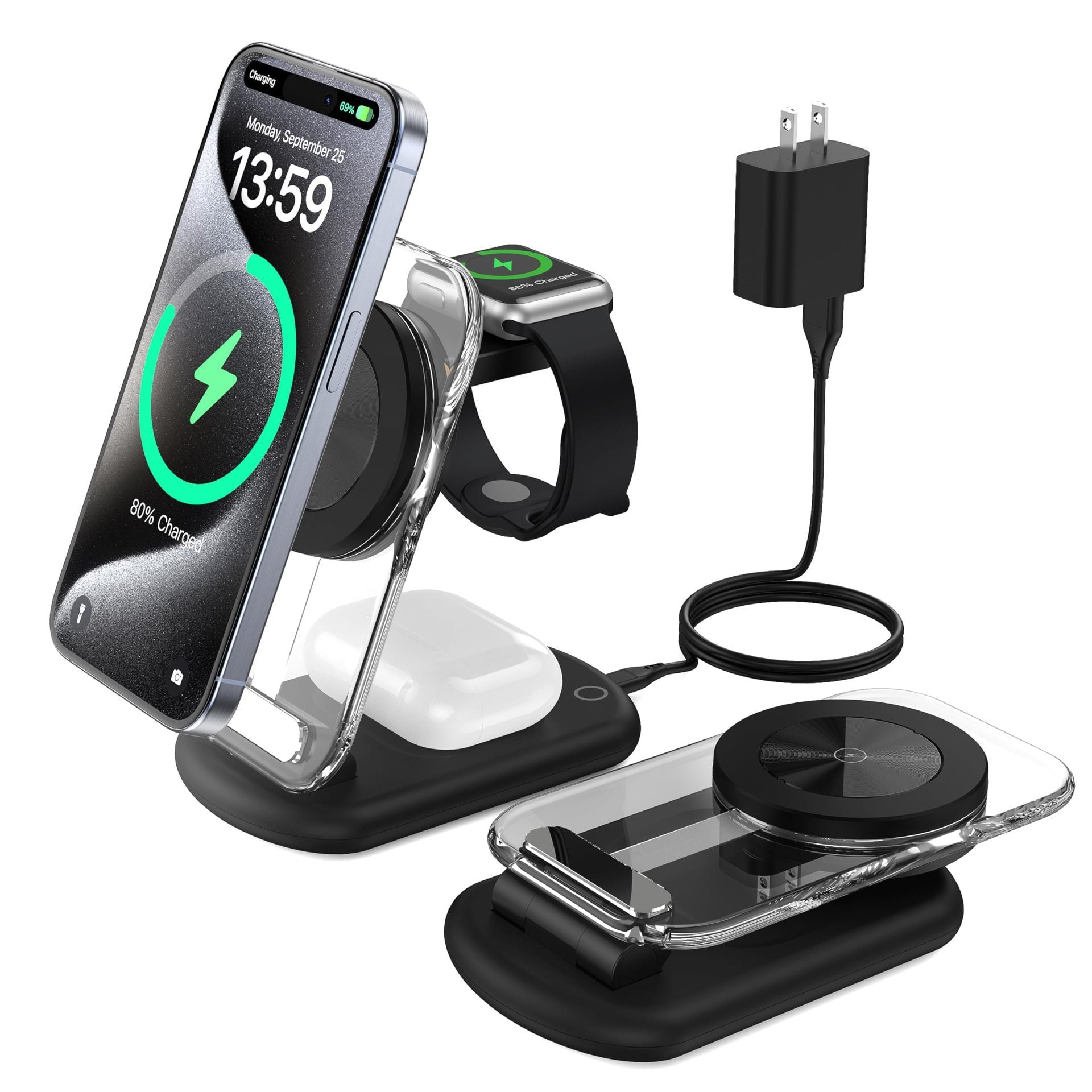 Chargeur sans fil magnétique transparent pliable trois-en-un