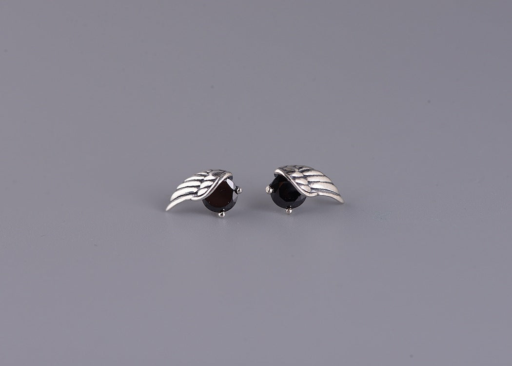 S925 Silver Retro Unisex Fashion Angel Wings Stud Earrings