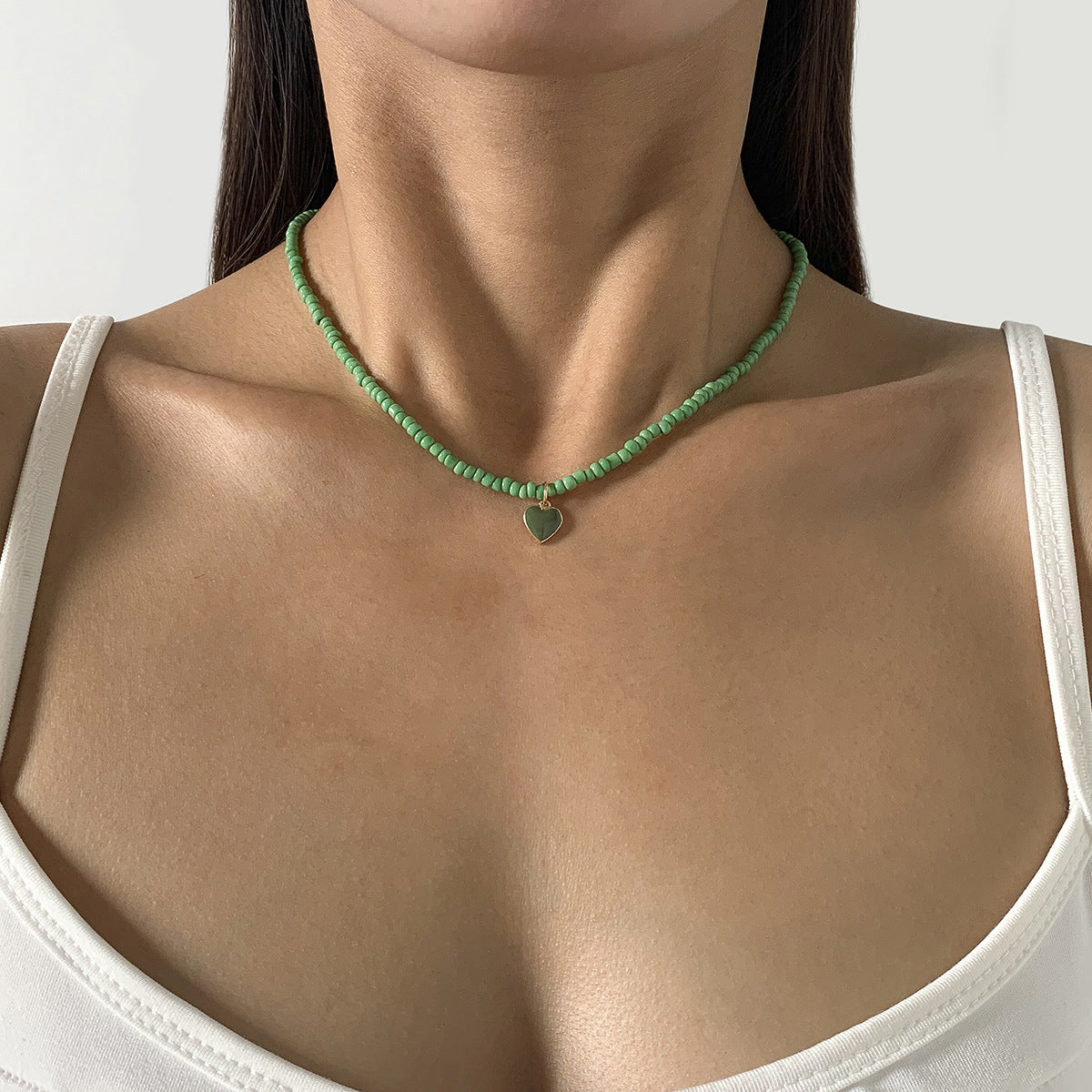 Stackable Wear Sweet Cool Wind Dripping Oil Heart-shaped Pendant Clavicle Necklace
