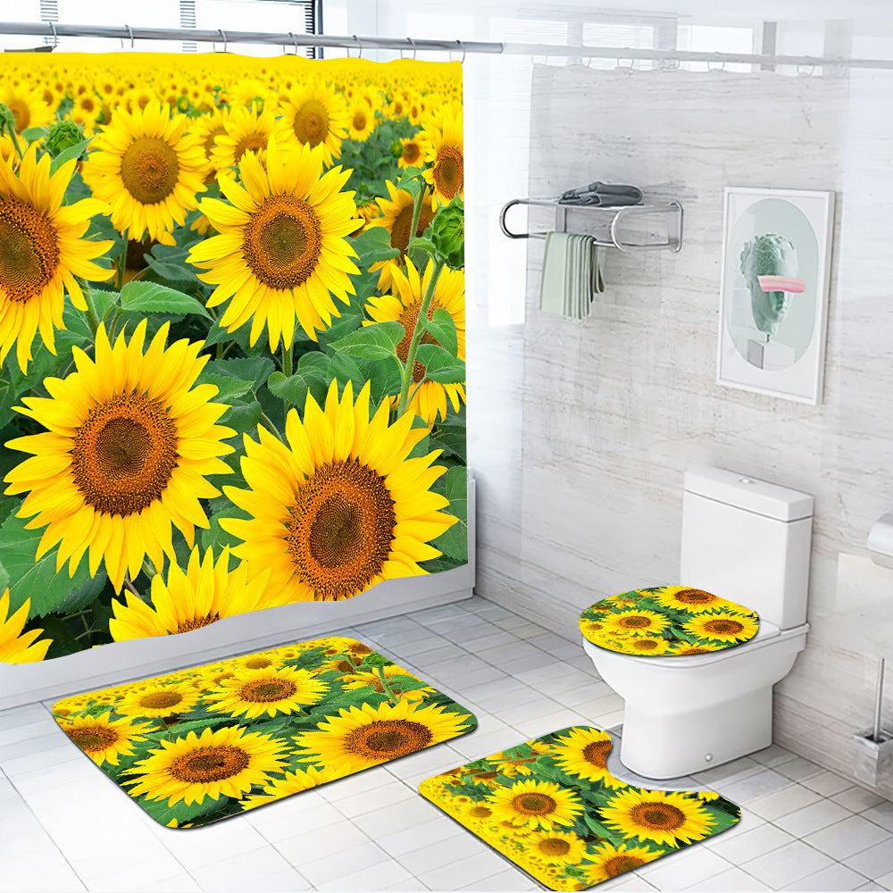 Polyester Shower Curtain Four Piece Bathroom Toilet Three Piece Set