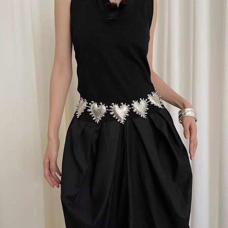 Chaîne de taille avec grand cœur métallique exagéré, style rétro, pour femmes