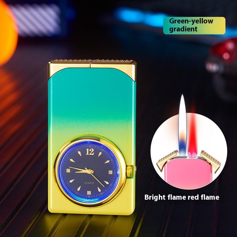 Windproof Double Flame Creative Quartz Real Dial Straight Open Flame Double Flame Gas Lighters Cross-border